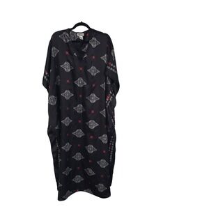 Winlar Kaftan Maxi One Size Black Red White Medallion Paisley Print Lounger